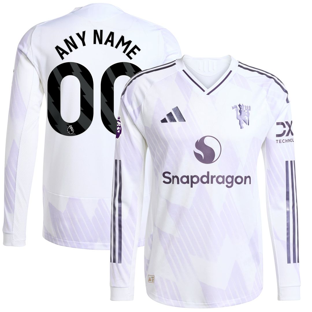 Manchester United adidas 2025/26 Away Authentic Long Sleeve Custom Jersey - White