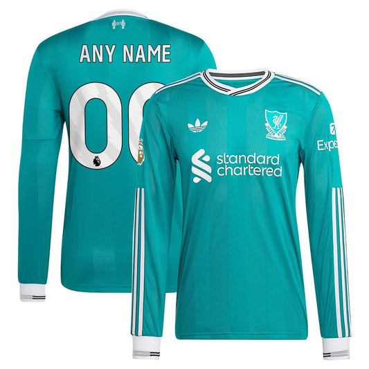 Liverpool adidas 2025/26 Third Authentic Long Sleeve Custom Jersey - Green