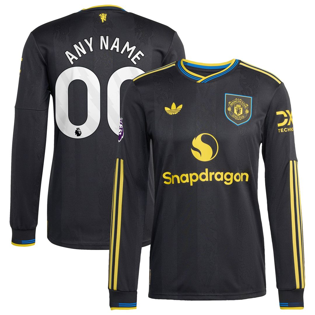Manchester United adidas 2025/26 Third Authentic Long Sleeve Custom Jersey - Black