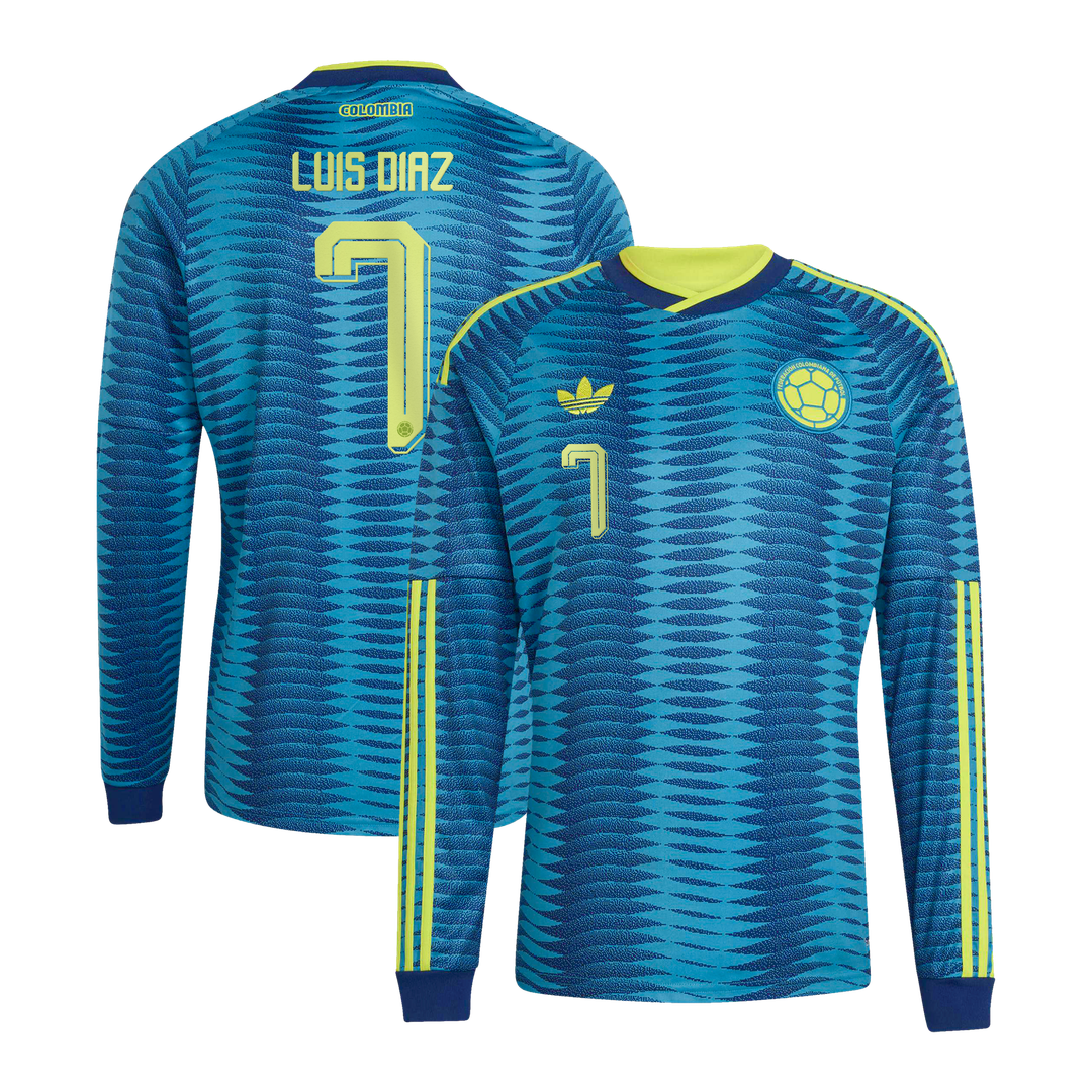 Luis Diaz Colombia National Team adidas 2026 Away Replica Long Sleeve Jersey - Turquoise