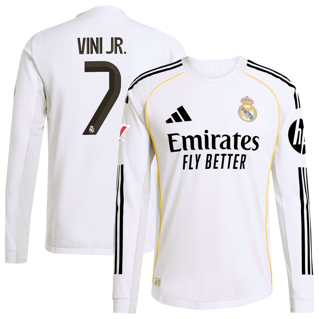 Vini Jr. Real Madrid adidas 2025/26 Home Authentic Long Sleeve Jersey - White