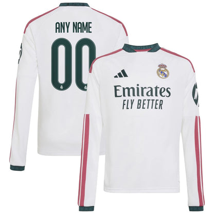 Real Madrid adidas Youth 2026/27 Home Replica Custom Long Sleeve Jersey - White