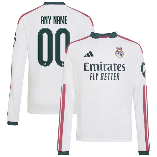 Real Madrid adidas Youth 2026/27 Home Replica Custom Long Sleeve Jersey - White
