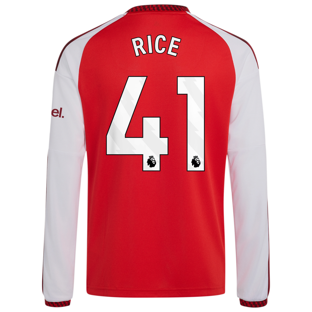 Declan Rice Arsenal adidas Youth 2026/27 Home Replica Long Sleeve Jersey - Red