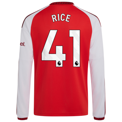 Declan Rice Arsenal adidas Youth 2026/27 Home Replica Long Sleeve Jersey - Red