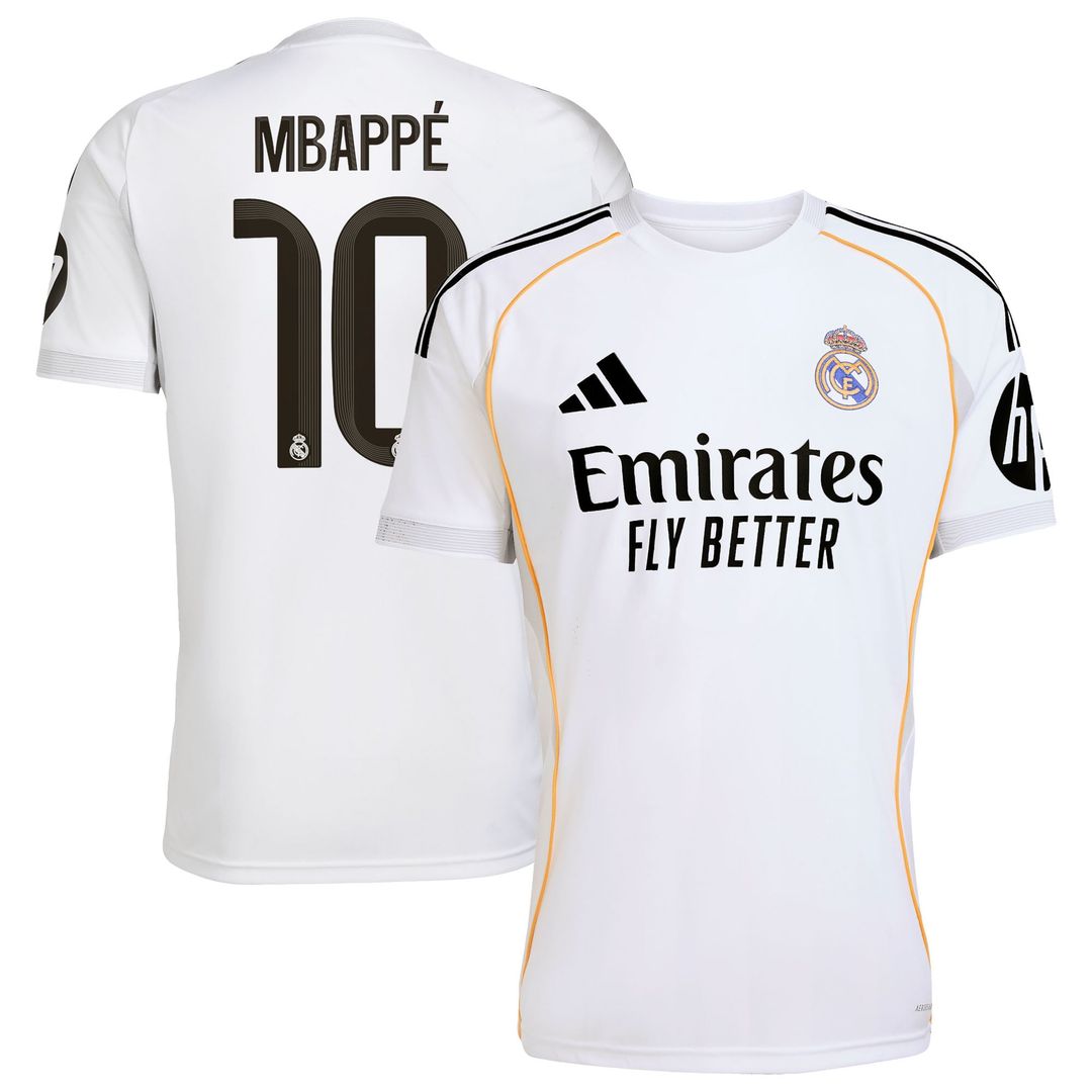 Kylian Mbappé Real Madrid adidas 2025/26 Home Replica Player Jersey - White