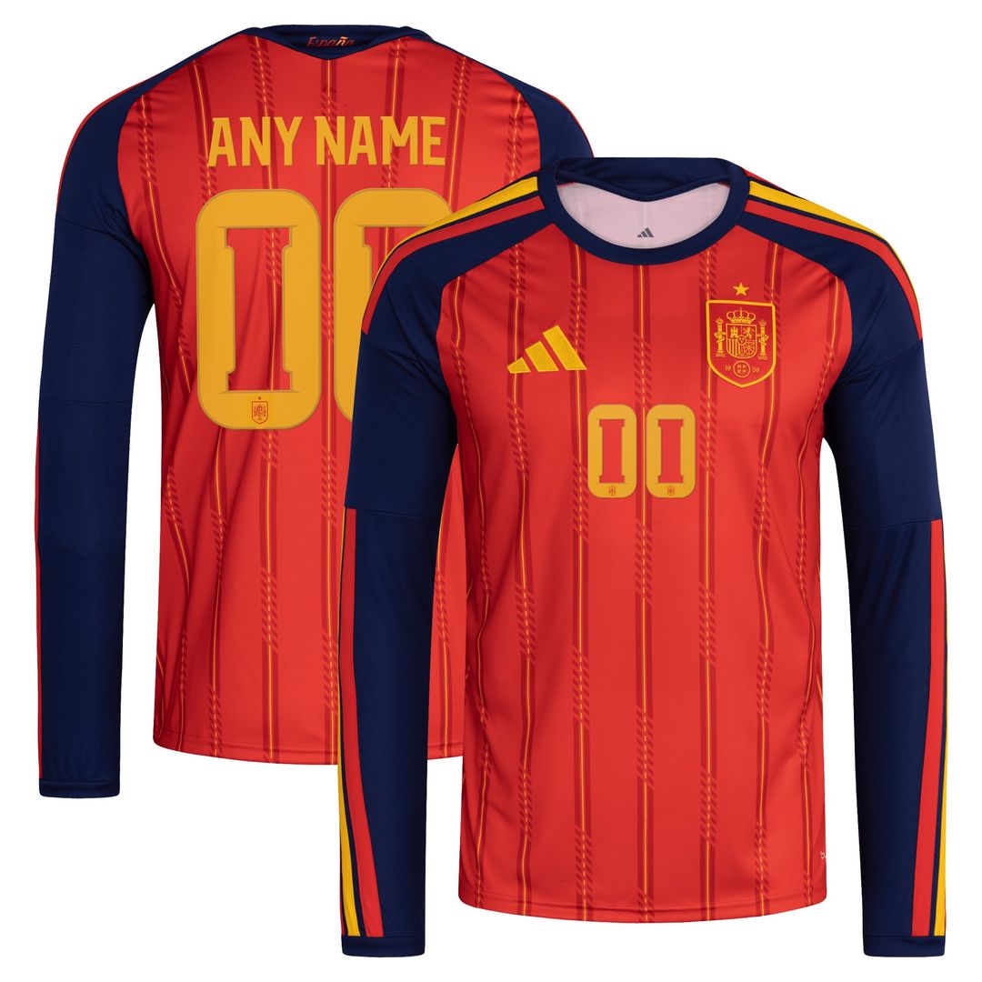Spain National Team adidas 2026 Home Replica Long Sleeve Custom Jersey - Red