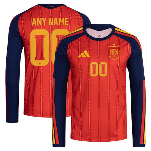 Spain National Team adidas 2026 Home Replica Long Sleeve Custom Jersey - Red