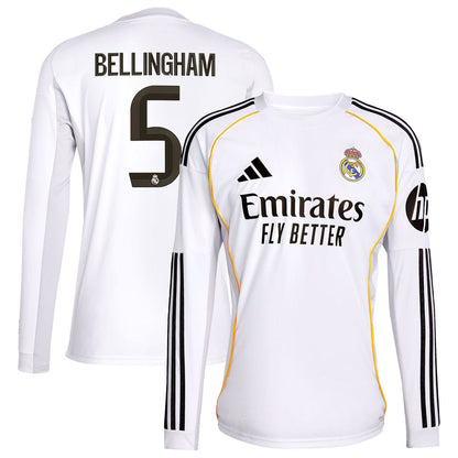 Jude Bellingham Real Madrid adidas 2025/26 Home Replica Long Sleeve Jersey - White