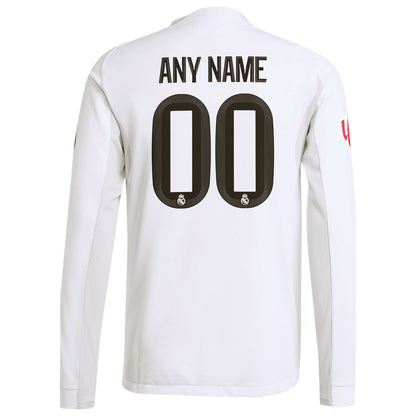 Real Madrid adidas 2025/26 Home Authentic Long Sleeve Custom Jersey - White