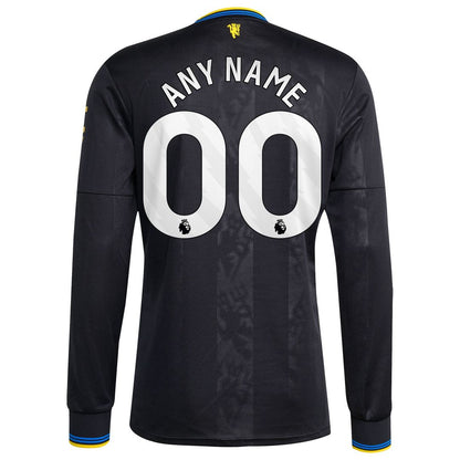 Manchester United adidas 2025/26 Third Replica Long Sleeve Custom Jersey - Black